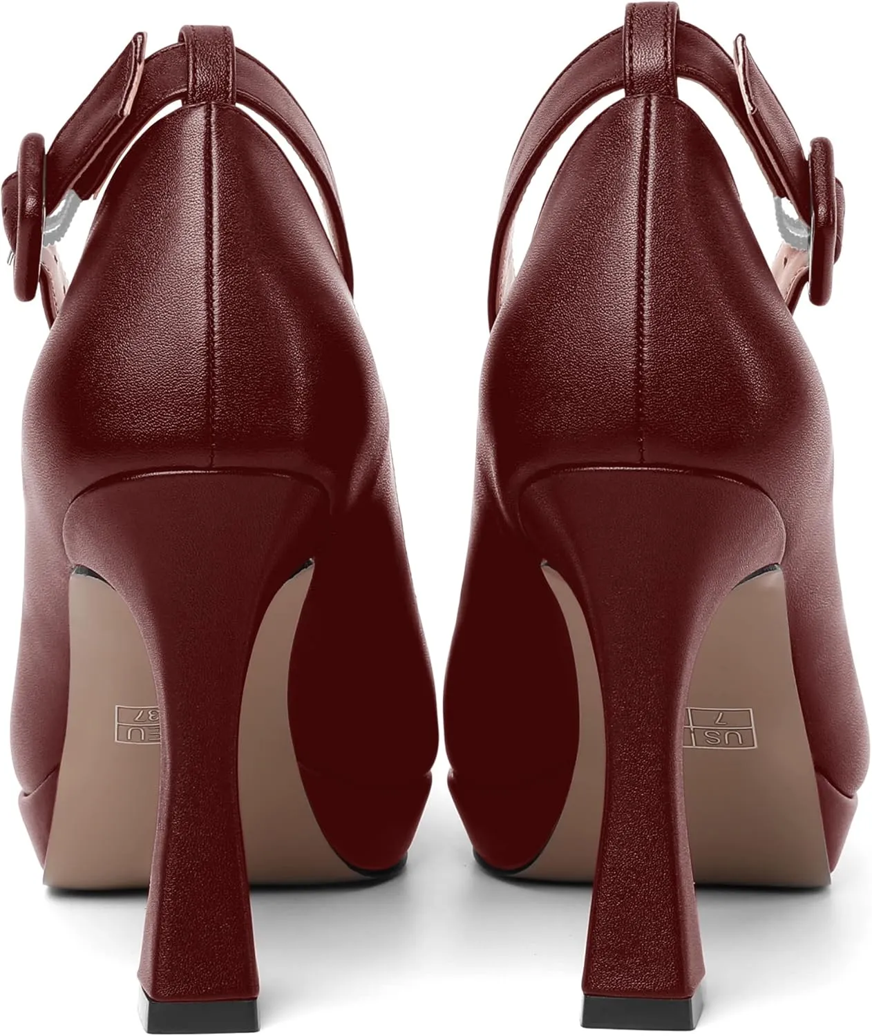 AMBELIGHT Womens Ankle Strap Dress Shoes Pointed Toe Evening Platform Buckle Matte Dress Chunky High Heel Pumps Shoes 4 Inch