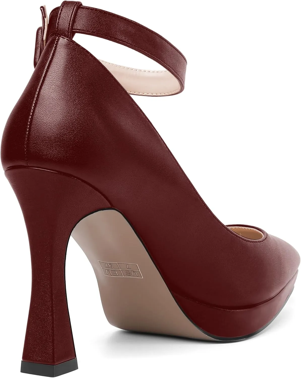 AMBELIGHT Womens Ankle Strap Dress Shoes Pointed Toe Evening Platform Buckle Matte Dress Chunky High Heel Pumps Shoes 4 Inch