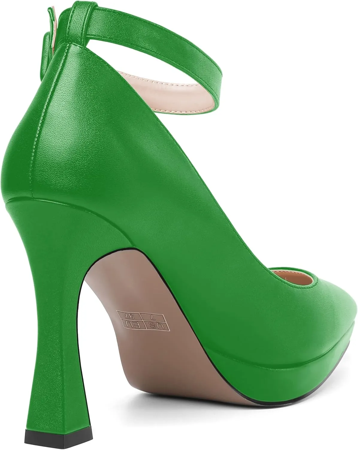 AMBELIGHT Womens Ankle Strap Dress Shoes Pointed Toe Evening Platform Buckle Matte Dress Chunky High Heel Pumps Shoes 4 Inch