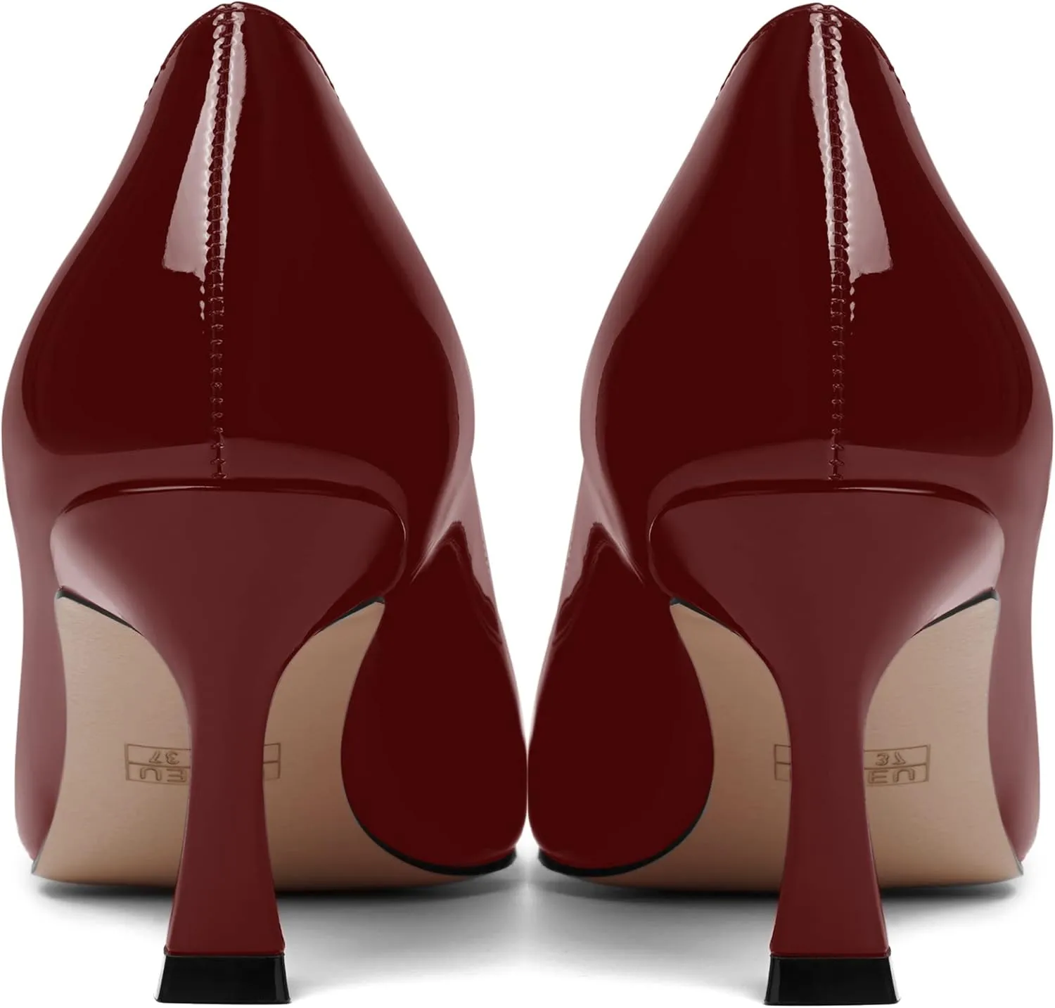 AMBELIGHT Womens Office Slip On Patent Solid Pointed Toe Casual Kitten Mid Heel Pumps Shoes 2.5 Inch