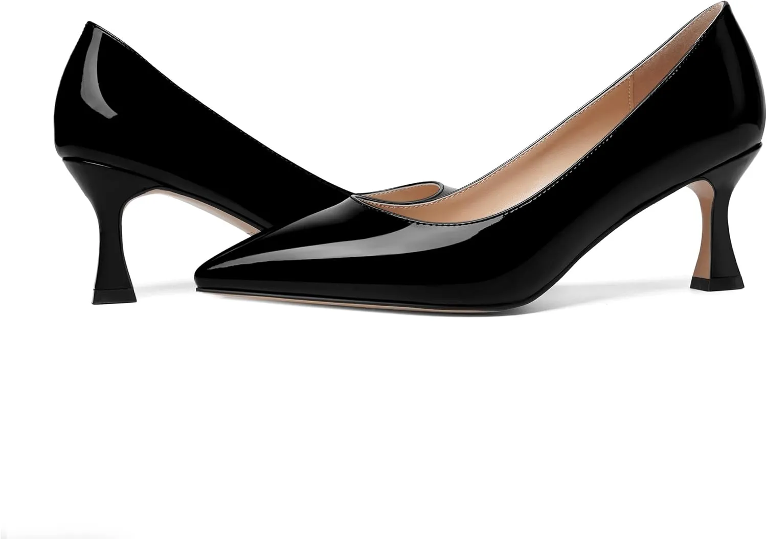 AMBELIGHT Womens Office Slip On Patent Solid Pointed Toe Casual Kitten Mid Heel Pumps Shoes 2.5 Inch