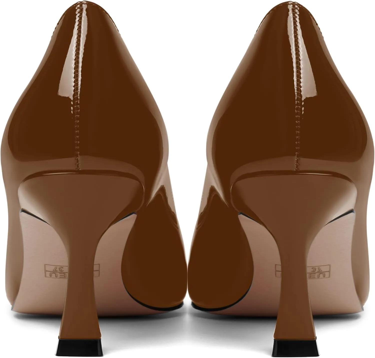 AMBELIGHT Womens Office Slip On Patent Solid Pointed Toe Casual Kitten Mid Heel Pumps Shoes 2.5 Inch