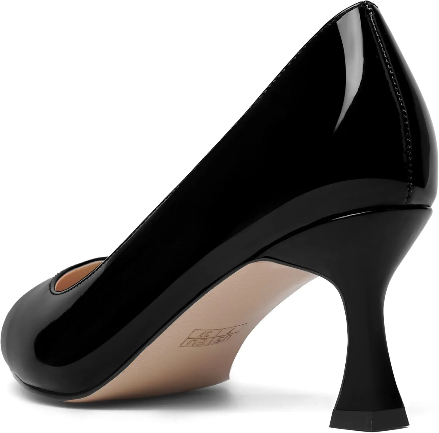 AMBELIGHT Womens Office Slip On Patent Solid Pointed Toe Casual Kitten Mid Heel Pumps Shoes 2.5 Inch