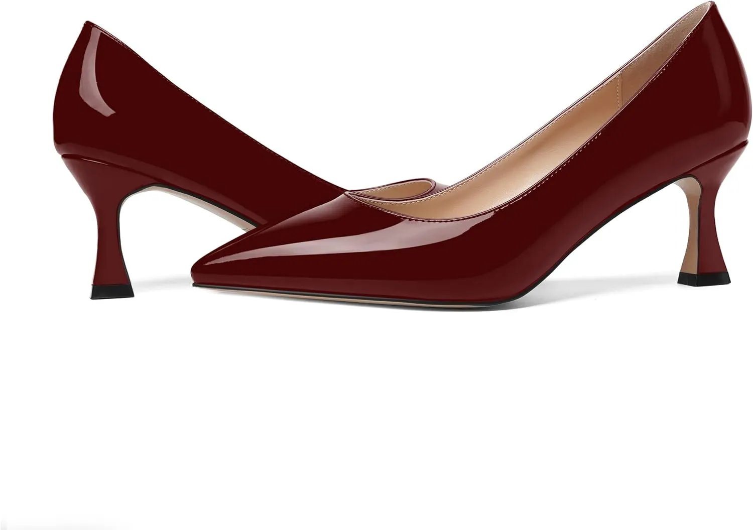 AMBELIGHT Womens Office Slip On Patent Solid Pointed Toe Casual Kitten Mid Heel Pumps Shoes 2.5 Inch