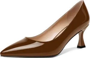 AMBELIGHT Womens Office Slip On Patent Solid Pointed Toe Casual Kitten Mid Heel Pumps Shoes 2.5 Inch