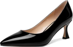 AMBELIGHT Womens Office Slip On Patent Solid Pointed Toe Casual Kitten Mid Heel Pumps Shoes 2.5 Inch