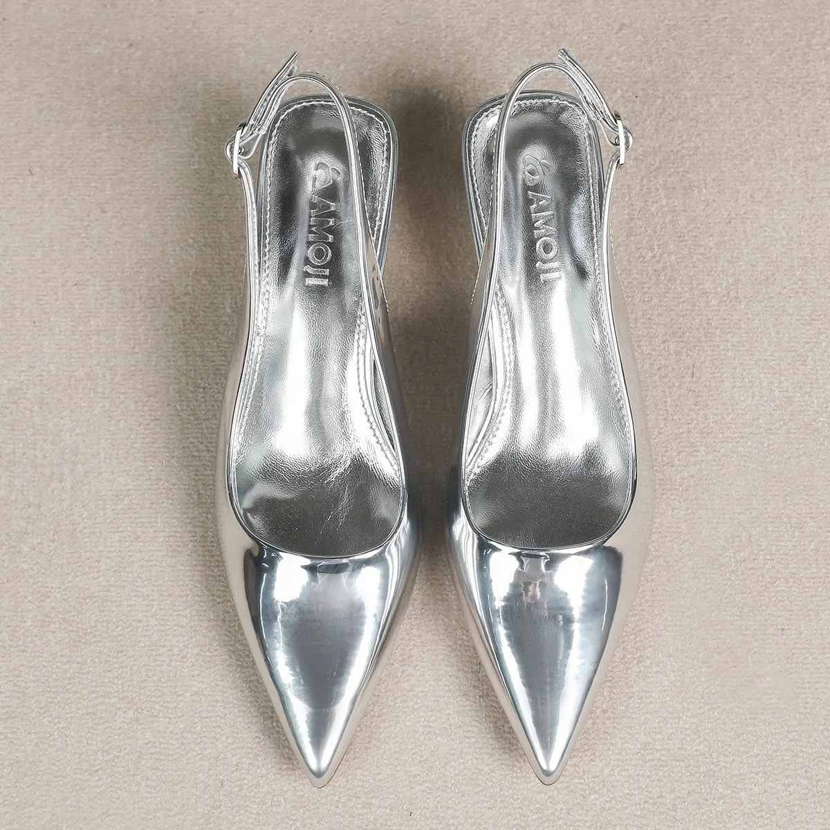 Amoji Women's 2 Inch Pointed Toe Low Kitten Heel Slingback Pump Party Wedding Dress Shoes FZ321
