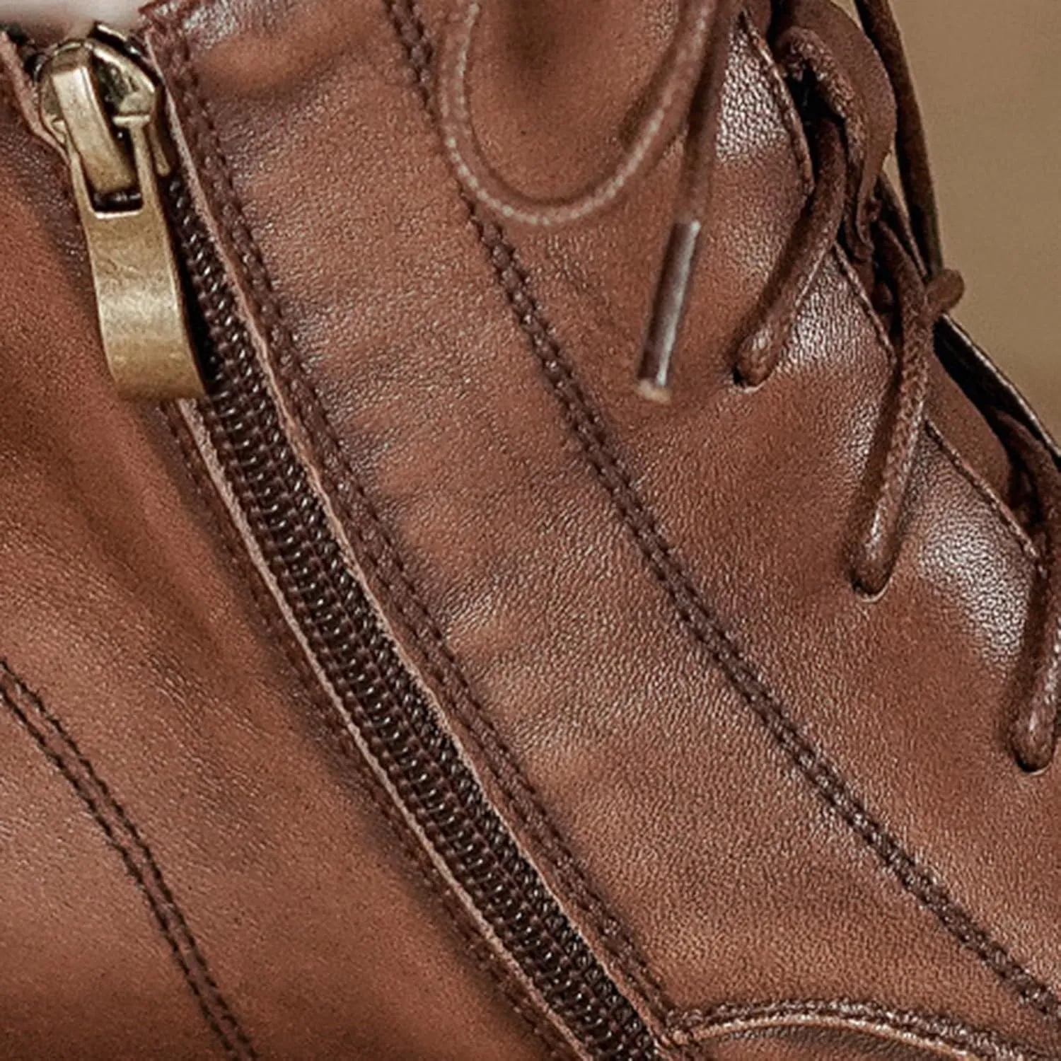 Ankle Boots for Women Dressy Leather Boots for Women PU Leather Fashion Pointed Toe Chunky Heels Lace up Side Zipper