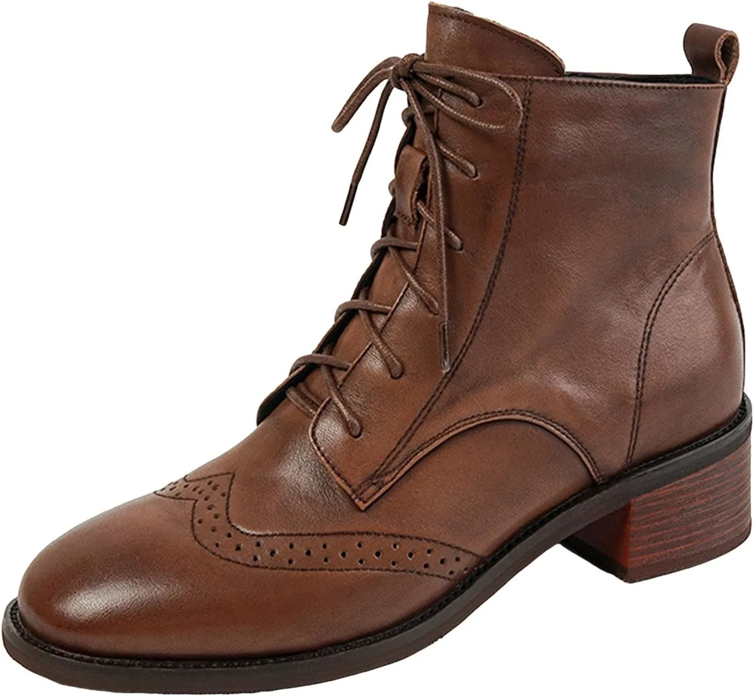 Ankle Boots for Women Dressy Leather Boots for Women PU Leather Fashion Pointed Toe Chunky Heels Lace up Side Zipper