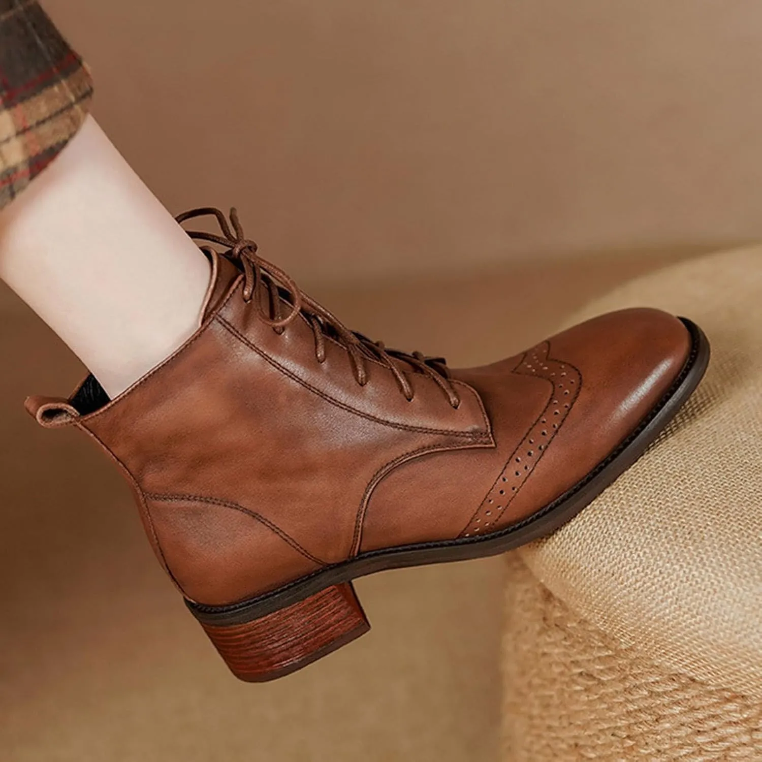 Ankle Boots for Women Dressy Leather Boots for Women PU Leather Fashion Pointed Toe Chunky Heels Lace up Side Zipper