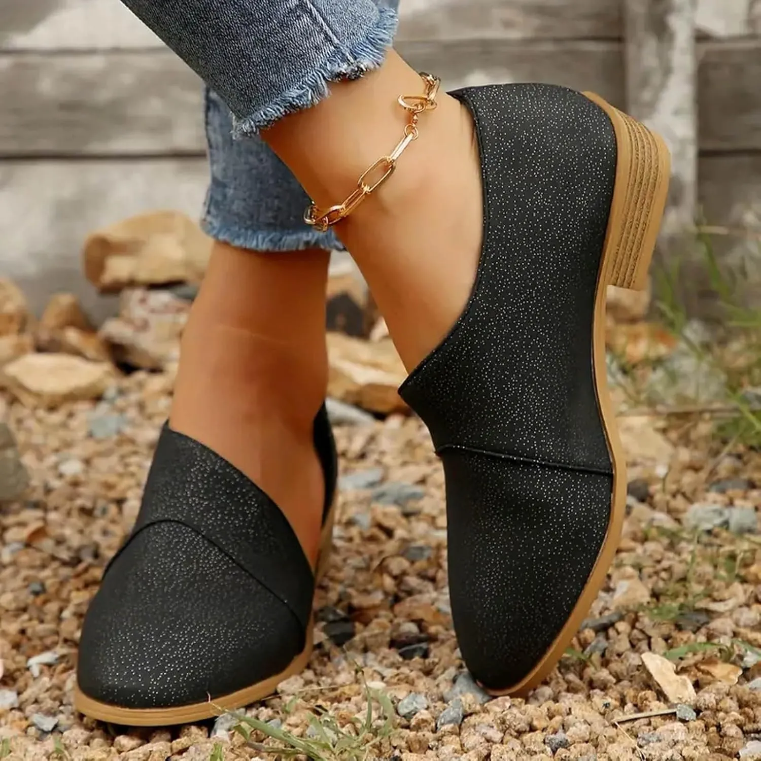 Ankle Boots for Women, No Heel Arch Support Flat Heel Boots Side Zipper Vintage Leather Damping Ankle Boots Shoes