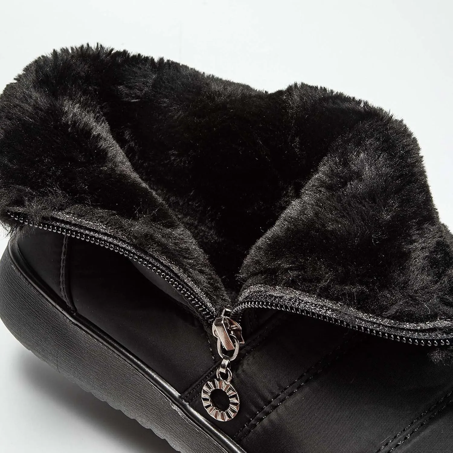 Ankle Boots for Women Warm Fur Lined Winter Snow Boots Outdoor Comfortable Flat Booties Leather Round Toe Booties