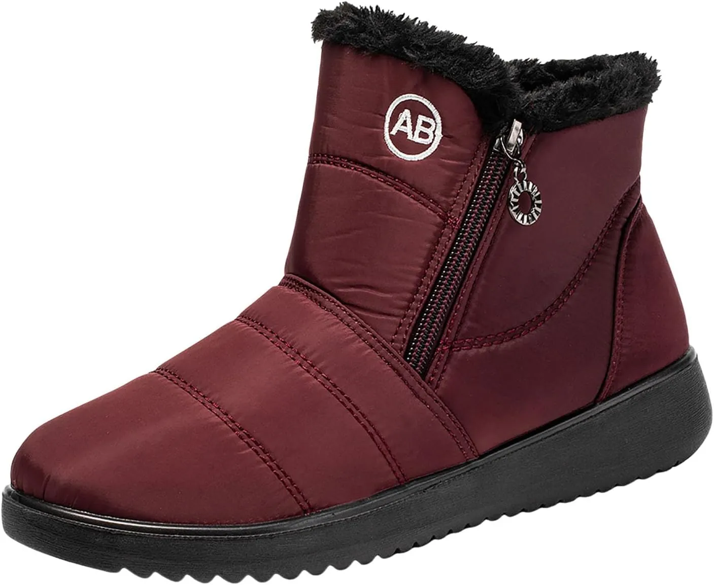 Ankle Boots for Women Warm Fur Lined Winter Snow Boots Outdoor Comfortable Flat Booties Leather Round Toe Booties