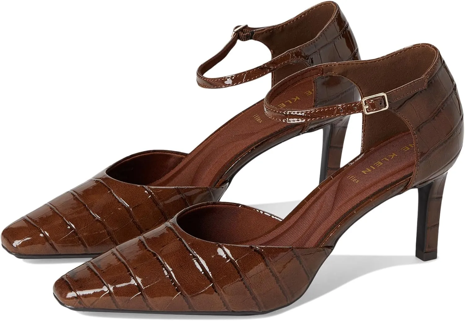 Anne Klein Women's Rosalind Ankle-Strap Pump, Brown Croc, 7 M