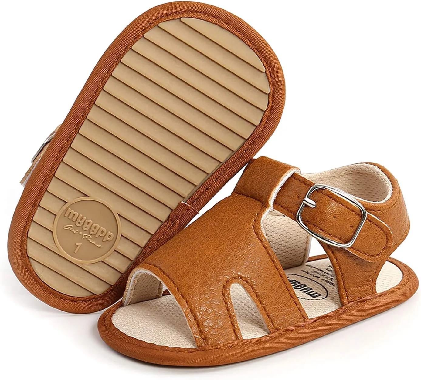 Baby Boy and Unisex Sandals Shoes First Walkers Anti-Slip Soft Sole Flat Sandals for Infant/Toddlers (Brown, 0-6 Months)