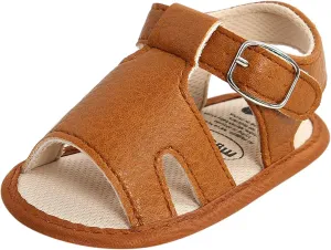 Baby Boy and Unisex Sandals Shoes First Walkers Anti-Slip Soft Sole Flat Sandals for Infant/Toddlers (Brown, 0-6 Months)