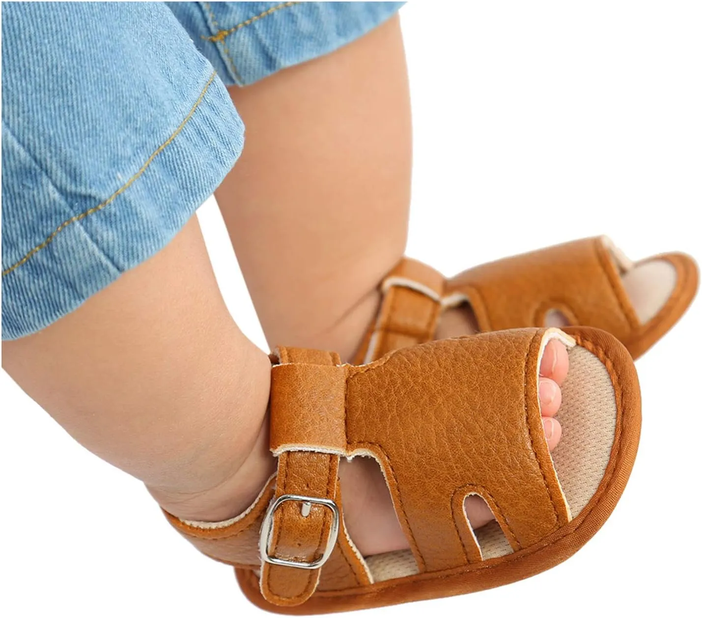 Baby Boy and Unisex Sandals Shoes First Walkers Anti-Slip Soft Sole Flat Sandals for Infant/Toddlers (Brown, 0-6 Months)