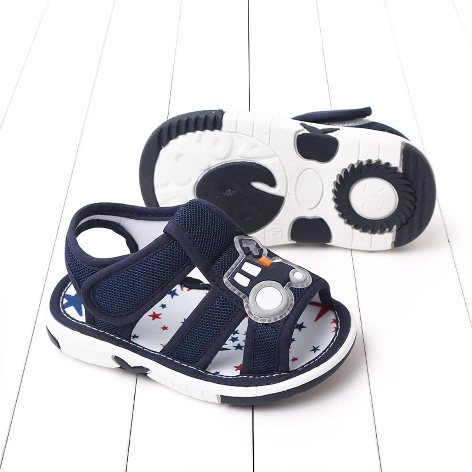 Baby Boy Squeaky Sandals Infant Premium Rubber Sole Closed-Toe Non-Slip Shoes Toddler Soft First Walkers Shoes