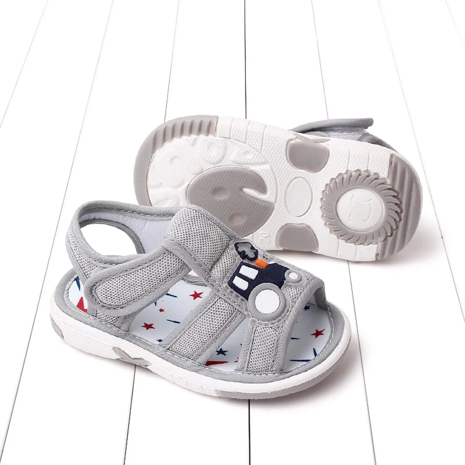 Baby Boy Squeaky Sandals Infant Premium Rubber Sole Closed-Toe Non-Slip Shoes Toddler Soft First Walkers Shoes
