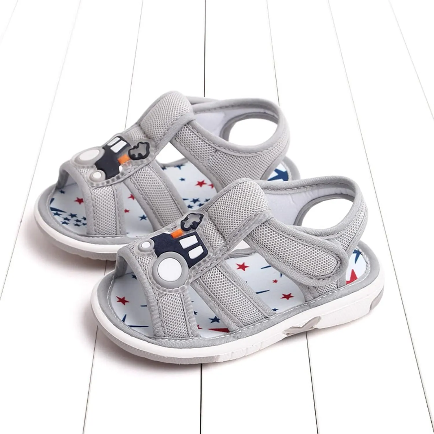 Baby Boy Squeaky Sandals Infant Premium Rubber Sole Closed-Toe Non-Slip Shoes Toddler Soft First Walkers Shoes