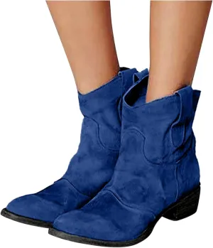 Bcshiye Women's Riding Booties Mid Calf Boots Retro Knee High Lace-up Combat Boots Chunky Heel Dress Western Booties