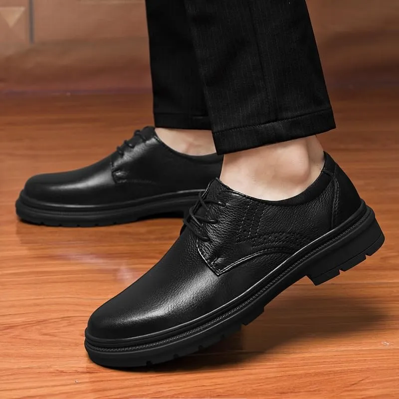 British Platform Leather Dress Shoes Black Fashionable Lightweight Oxfords Men's Classic Lace-up Tuxedo Shoes
