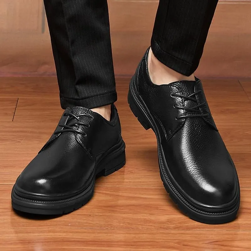 British Platform Leather Dress Shoes Black Fashionable Lightweight Oxfords Men's Classic Lace-up Tuxedo Shoes