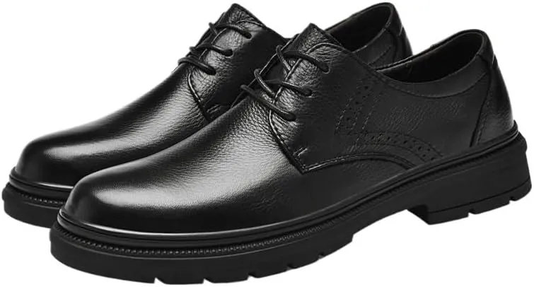 British Platform Leather Dress Shoes Black Fashionable Lightweight Oxfords Men's Classic Lace-up Tuxedo Shoes
