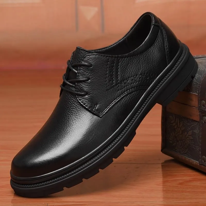 British Platform Leather Dress Shoes Black Fashionable Lightweight Oxfords Men's Classic Lace-up Tuxedo Shoes