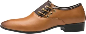 Brown Dress Shoes for Men Wide Width Classical Style Leather Shoes for Men Slip On PU Leather Low Rubber Sole Block Heel Work Business Shoes Men Casual Brown Leather