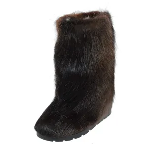 Brown Fur Boots For Women, Mukluk Boots, Yeti Boots, Furry Snow Boots, Brown Nutria Fur Boots, Long Fur Boots, Winter Boots LITVIN