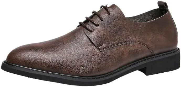 Brown Pointed Toe Dress Shoes, Business Lace-Up Genuine Leather Wedding Oxfords Office British Style Oxfords Office Work Breathable Formal Dress Wedding Flats Casual Shoes