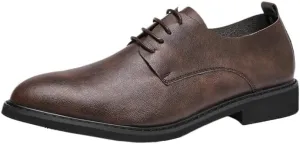 Brown Pointed Toe Dress Shoes, Business Lace-Up Genuine Leather Wedding Oxfords Office British Style Oxfords Office Work Breathable Formal Dress Wedding Flats Casual Shoes