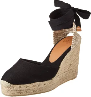 Castañer Women's Wedge Sneaker, Black White, 8