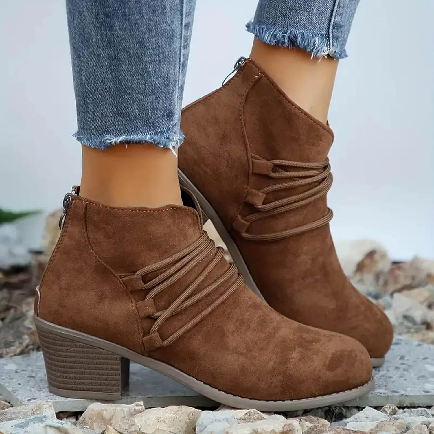 Cathalem Boots for Women 2024 Premium Orthopedic Ankle Boots Arch Support Leather Comfortable Side Zip Wedge Booties