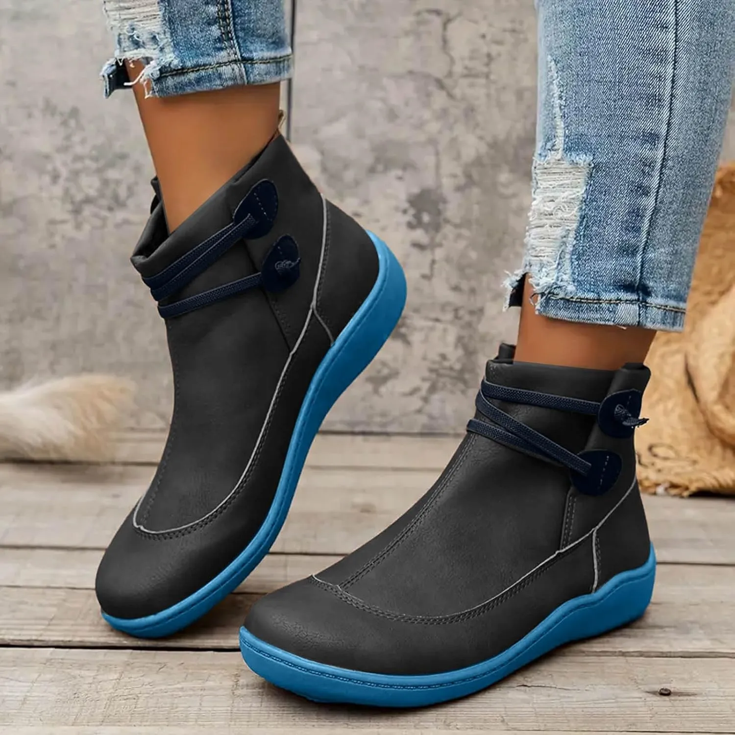 Cathalem Boots for Women Premium Orthopedic Ankle Boots Arch Support Leather Comfortable Side Zip Wedge Booties