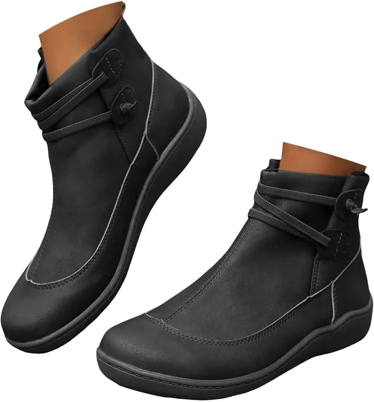 Cathalem Boots for Women Premium Orthopedic Ankle Boots Arch Support Leather Comfortable Side Zip Wedge Booties