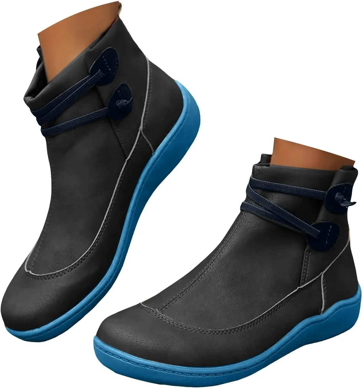 Cathalem Boots for Women Premium Orthopedic Ankle Boots Arch Support Leather Comfortable Side Zip Wedge Booties