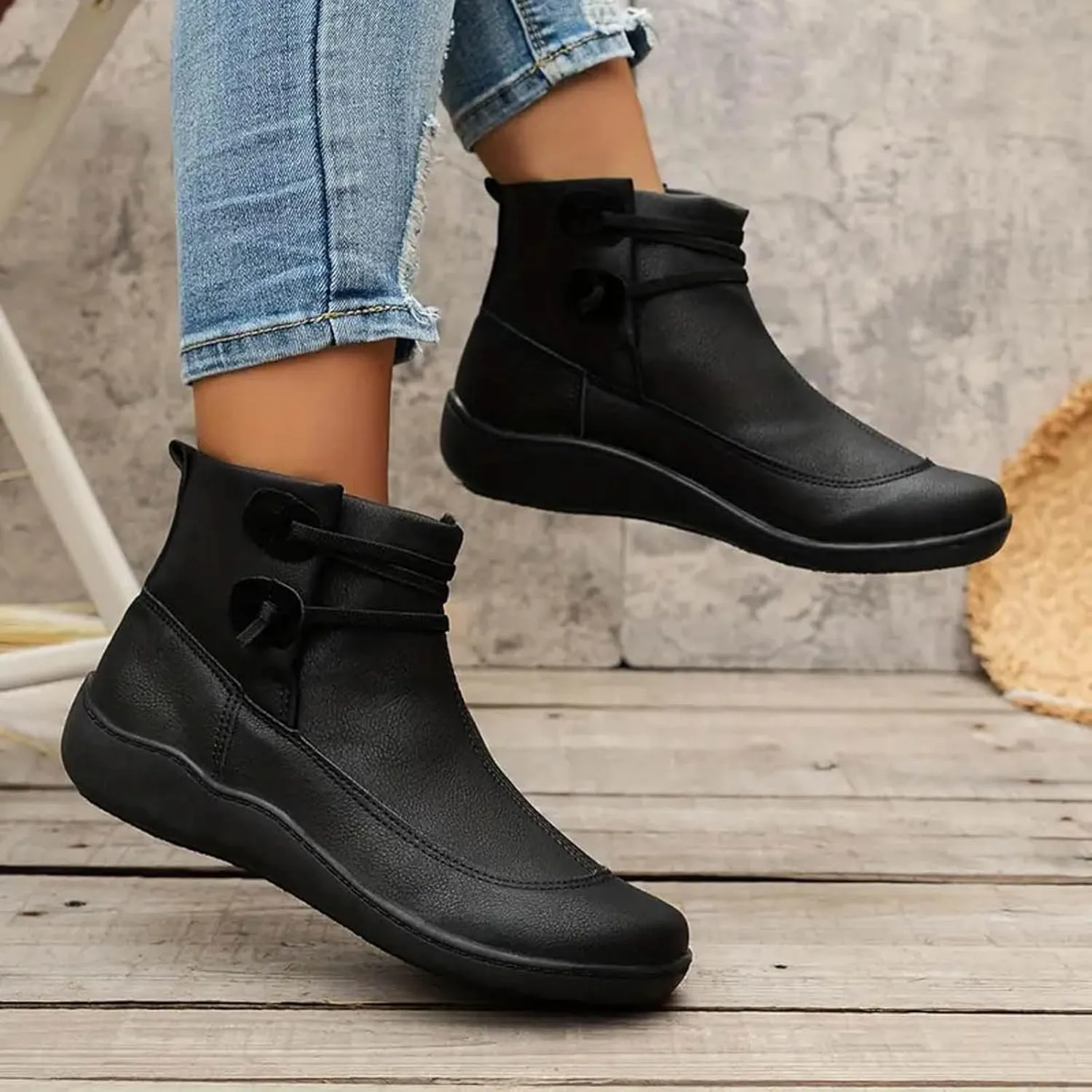 Cathalem Boots for Women Premium Orthopedic Ankle Boots Arch Support Leather Comfortable Side Zip Wedge Booties