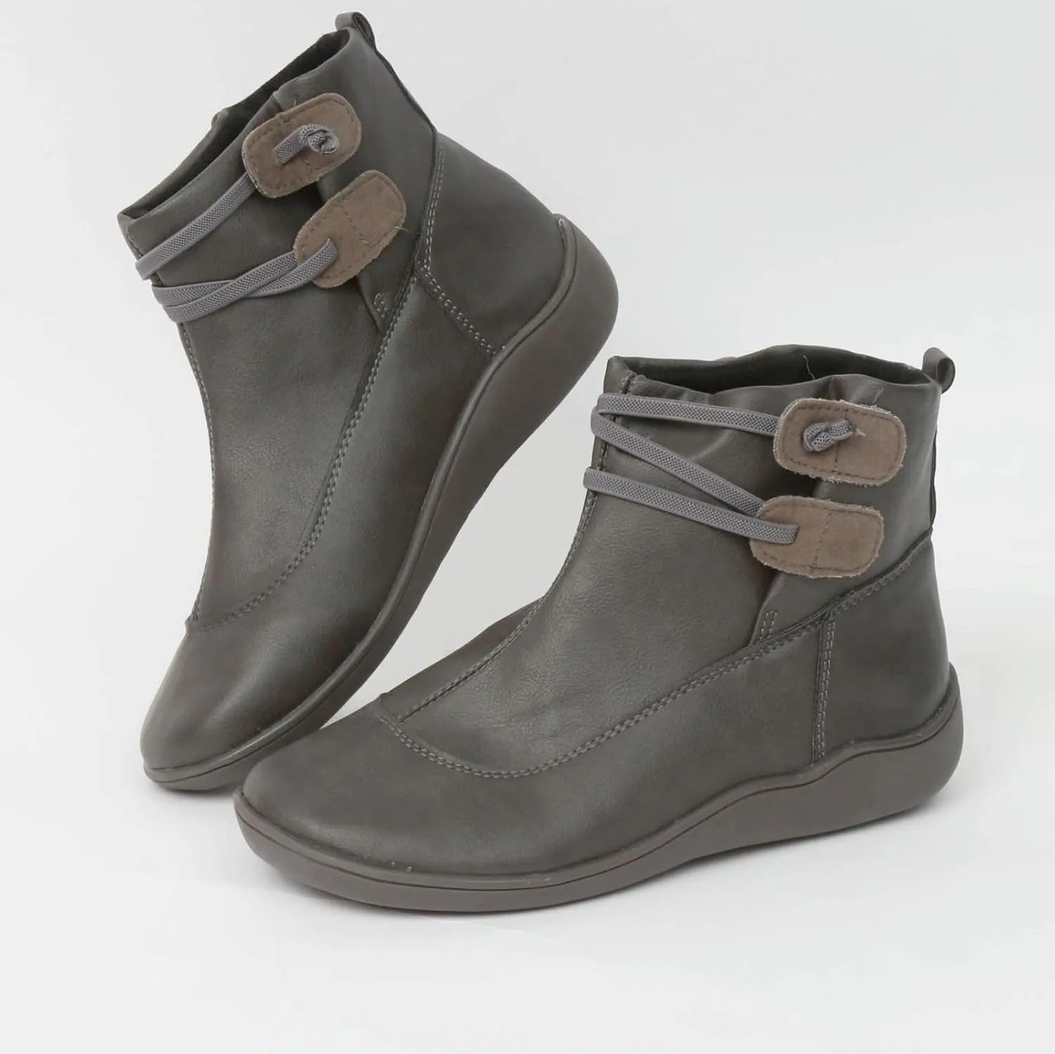 Cathalem Boots for Women Premium Orthopedic Ankle Boots Arch Support Leather Comfortable Side Zip Wedge Booties
