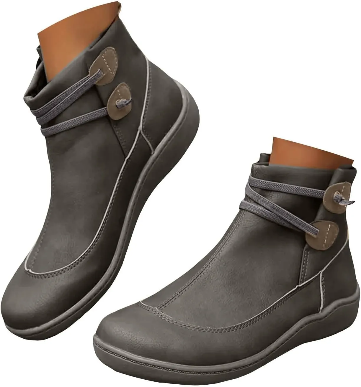 Cathalem Boots for Women Premium Orthopedic Ankle Boots Arch Support Leather Comfortable Side Zip Wedge Booties