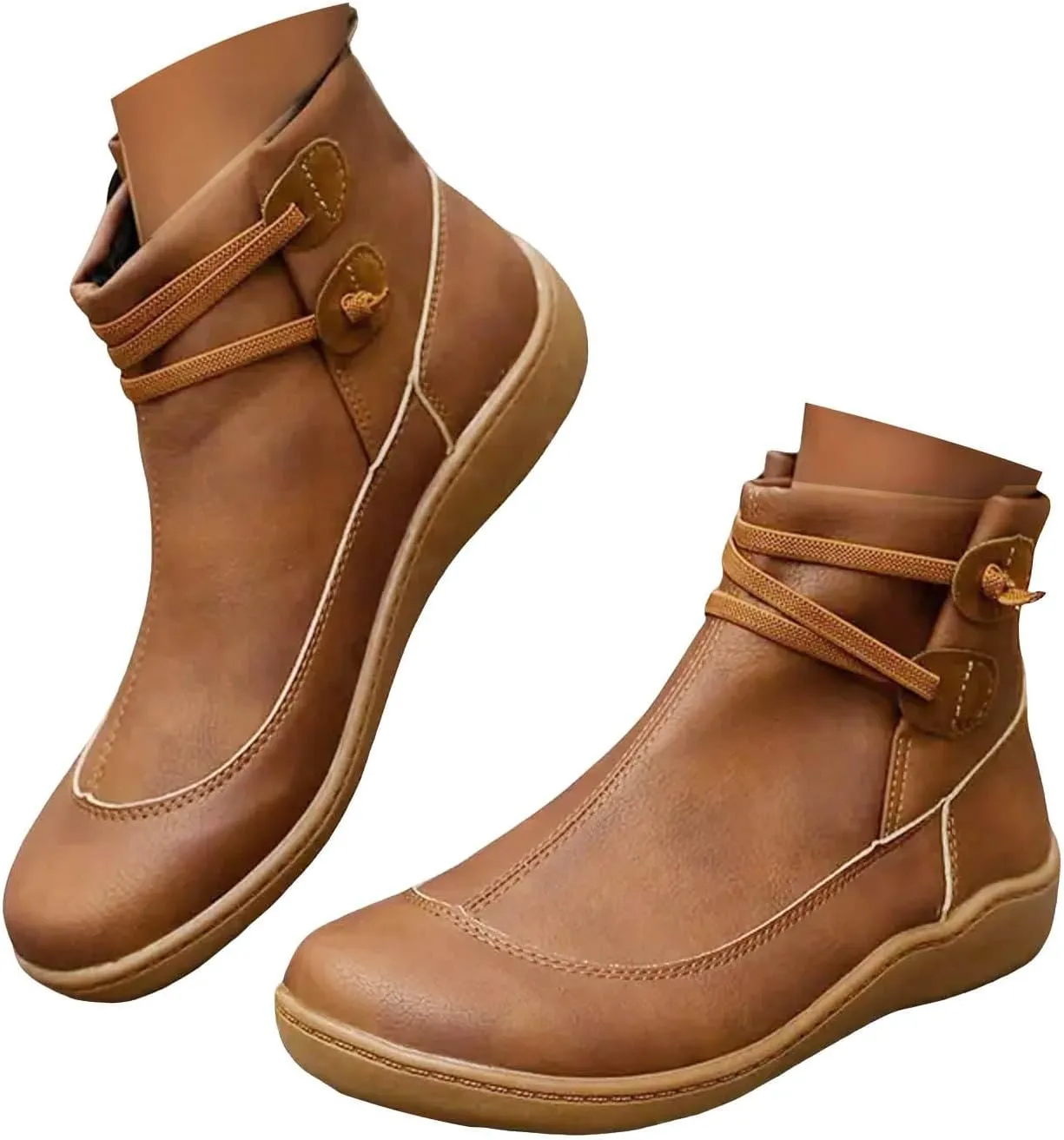 Cathalem Boots for Women Premium Orthopedic Ankle Boots Arch Support Leather Comfortable Side Zip Wedge Booties