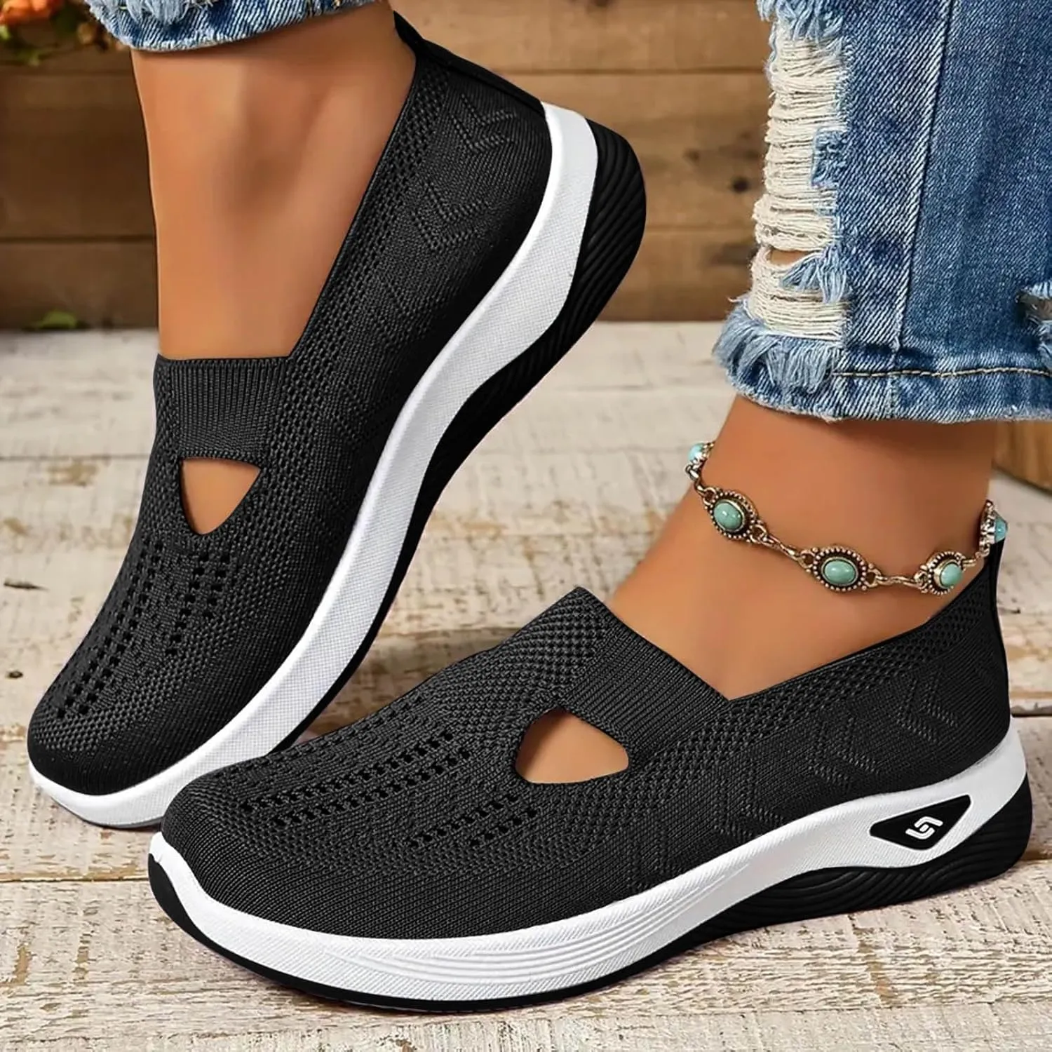 Cathalem Orthopedic Shoes for Women Slip on Sneakers Shoes Women's Woven Orthopedic Breathable Soft Sole Shoes