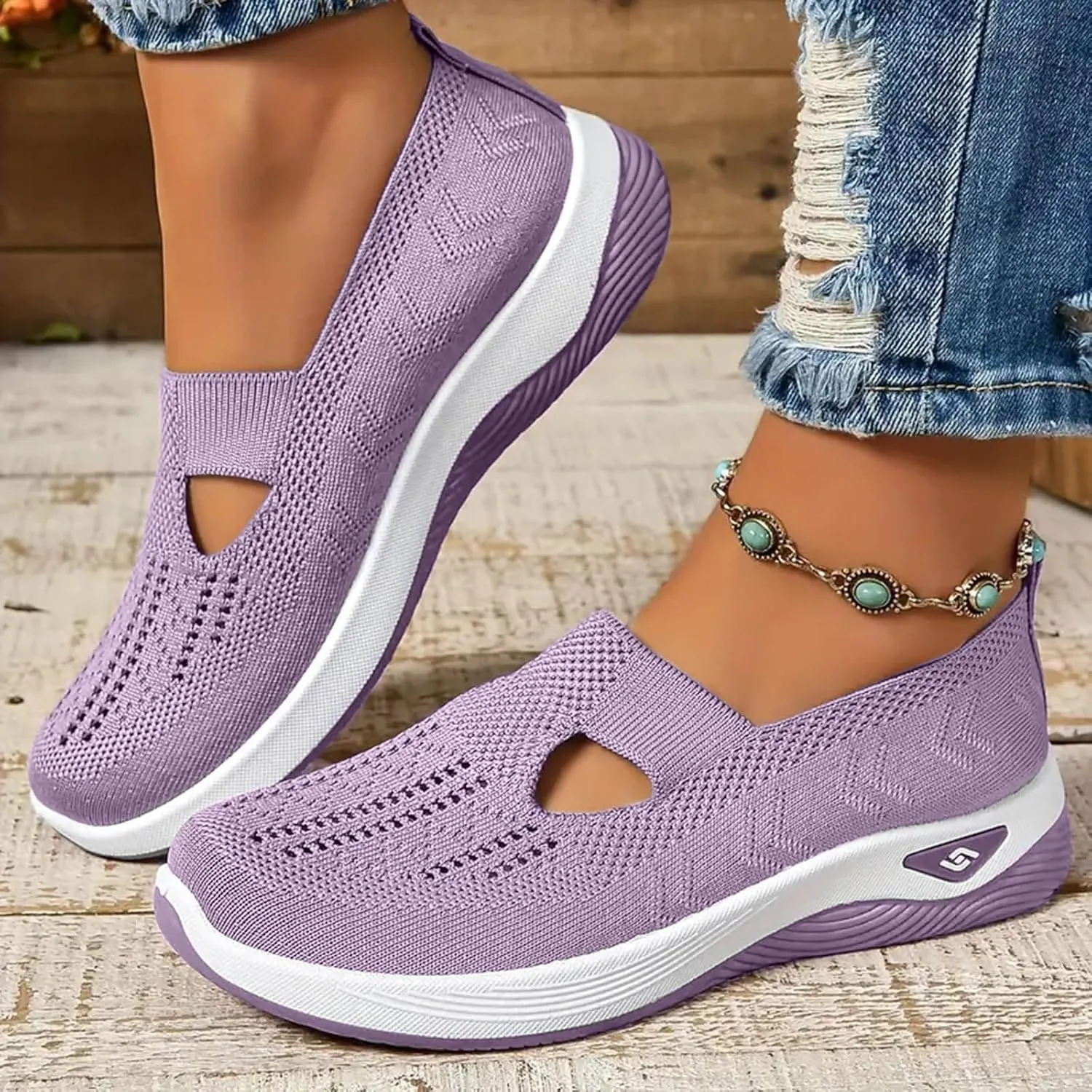 Cathalem Orthopedic Shoes for Women Slip on Sneakers Shoes Women's Woven Orthopedic Breathable Soft Sole Shoes