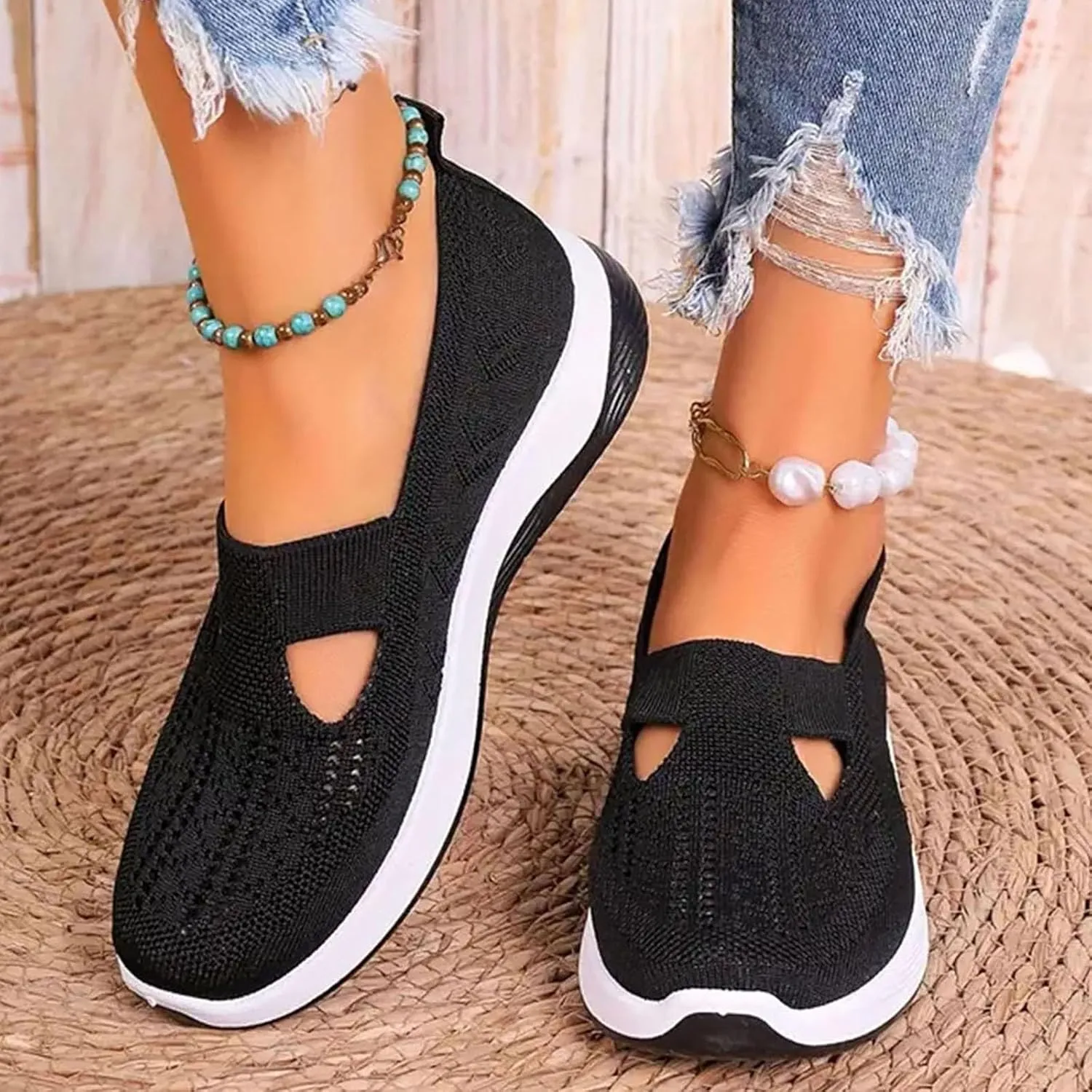 Cathalem Orthopedic Shoes for Women Slip on Sneakers Shoes Women's Woven Orthopedic Breathable Soft Sole Shoes