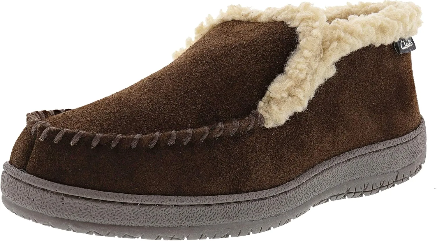 Clarks Brown Suede Moccasin Faux Fur Lining Indoor Outdoor Bootie Slippers (Brown Suede, 10)