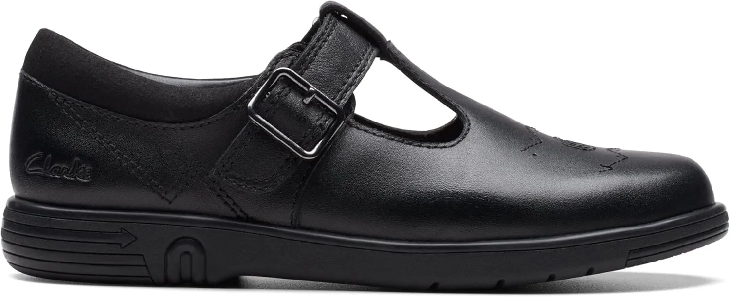 Clarks Girls Jazzy Tap K. Uniform Shoe, Black (Black Leather), 8.5 Little Kid