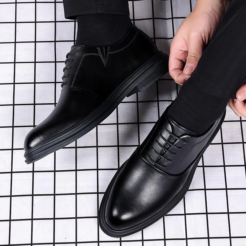 Classic Men's Leather Dress Shoes Mens Casual Lightweight Comfortable Lace Up Oxford Shoes