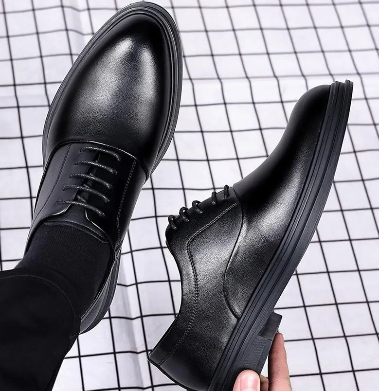 Classic Men's Leather Dress Shoes Mens Casual Lightweight Comfortable Lace Up Oxford Shoes