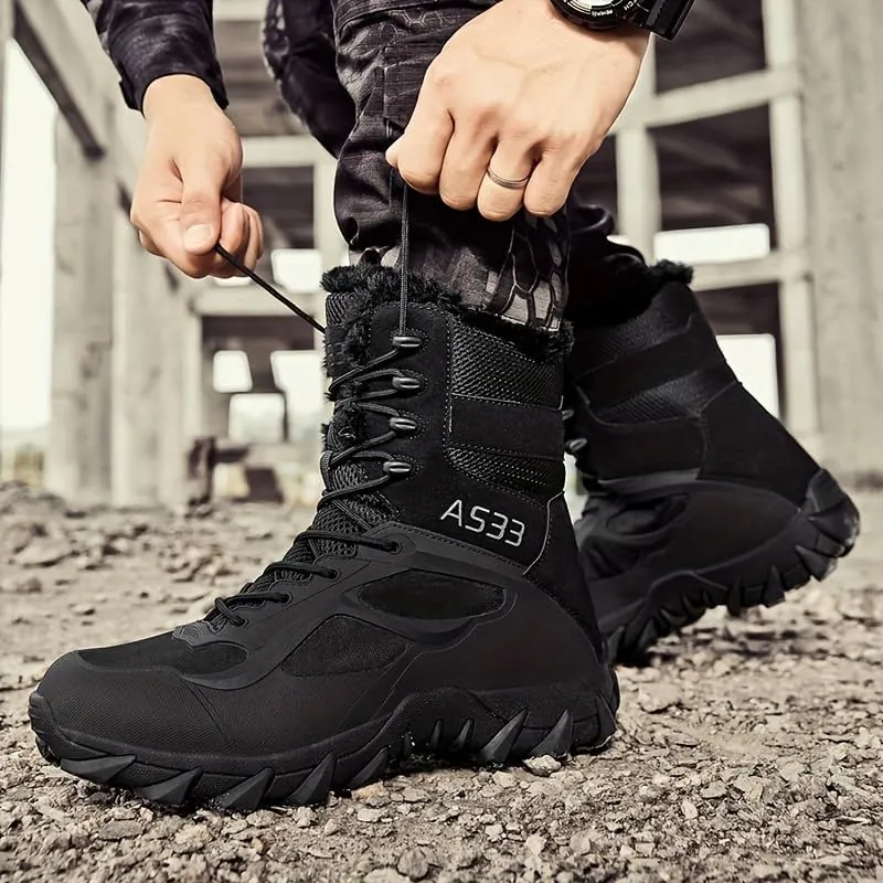 Durable Men's Tactical Hiking Boots - Non-Slip Snow Boots for Winter Outdoor Activities
